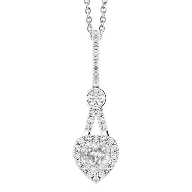Ciondolo Halo Con 2,50 Carati Cuore Genuino Diamante Antico Minatore Lunetta Incastonata In Oro Bianco 14K