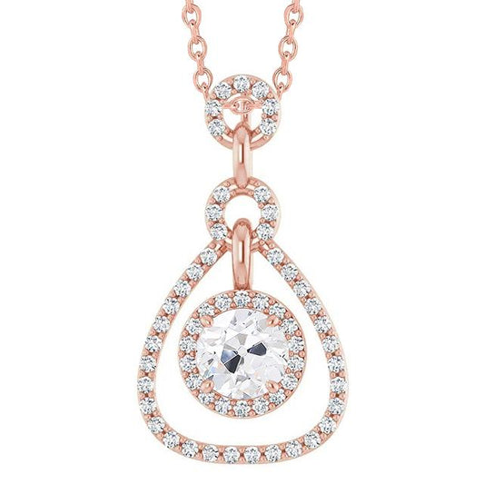Ciondolo Halo Con Naturale Diamanti 3,50 Carati Gioielli Antichi Per Donne Europee In Oro Bianco 14K