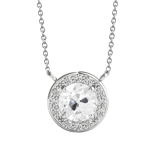 Ciondolo Halo Con Vero Diamante Rotondo Da 3,75 Carati E Set Di Punte Da Minatore In Oro Antico 14K