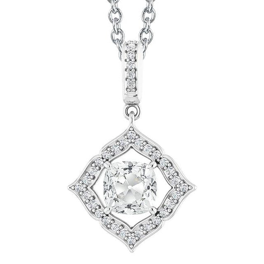 Ciondolo Halo Cuscino Da 3,50 Carati E Catena A Diapositiva Con Genuino Diamante A Taglio Rotondo Con Oro Bianco 14K