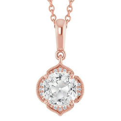 Ciondolo Halo Cuscino Da 4 Carati E Genuino Diamante A Taglio Rotondo Old Slide In Oro Rosa 14K