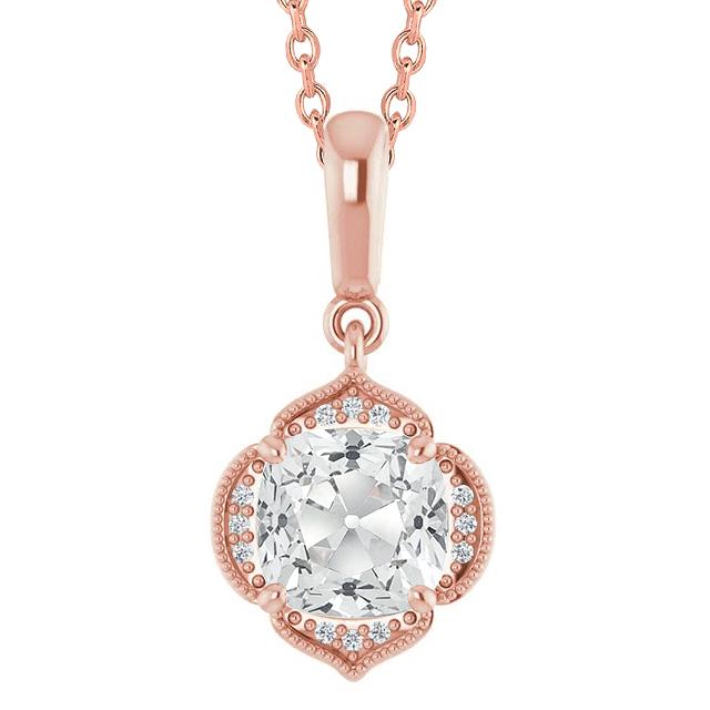 Ciondolo Halo Cuscino Da 4 Carati E Genuino Diamante A Taglio Rotondo Old Slide In Oro Rosa 14K