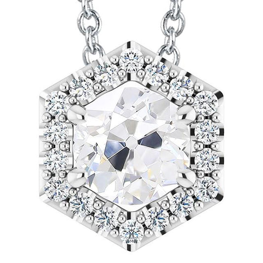 Ciondolo Halo Da Donna Con Gioielli Da Minatore Antico Con Genuino Diamanti Rotondi Da 7,50 Carati In Oro Bianco 14K