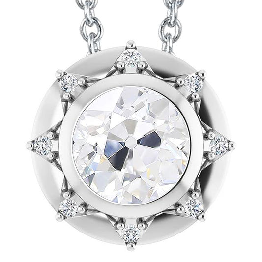 Ciondolo Halo Da Donna Con Naturale Diamanti Tondi Da 6,50 Carati Lunetta Da Minatore In Oro Bianco 14K