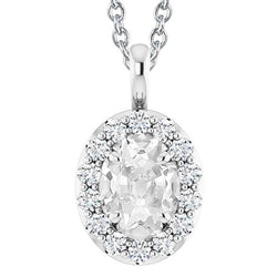 Ciondolo Halo Taglio Ovale Con Genuino Diamante Da 6,50 Carati Vecchia Miniera In Oro Bianco 14K