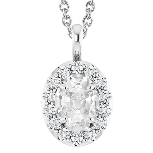Ciondolo Halo Taglio Ovale Con Genuino Diamante Da 6,50 Carati Vecchia Miniera In Oro Bianco 14K