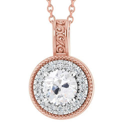 Ciondolo In Filigrana In Stile Vintage Con Vero Diamante A Taglio Rotondo Da 3,50 Carati Old Mine Halo