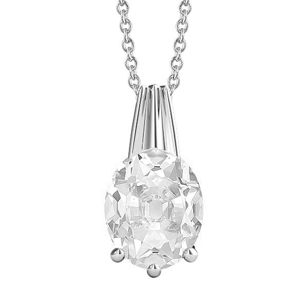 Ciondolo In Oro 14K Con Genuino Diamanti Ovale. Taglio Miniera. 5 Carati. Gioielli Da Donna