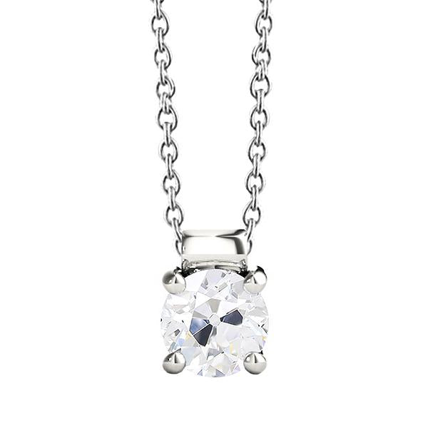 Ciondolo In Oro 14K Con Naturale Diamanti Con Catena Incastonata, Taglio Antico, Taglio Rotondo, 2 Carati