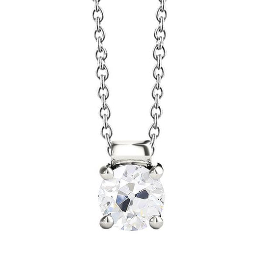 Ciondolo In Oro 14K Con Naturale Diamanti Con Catena Incastonata, Taglio Antico, Taglio Rotondo, 2 Carati