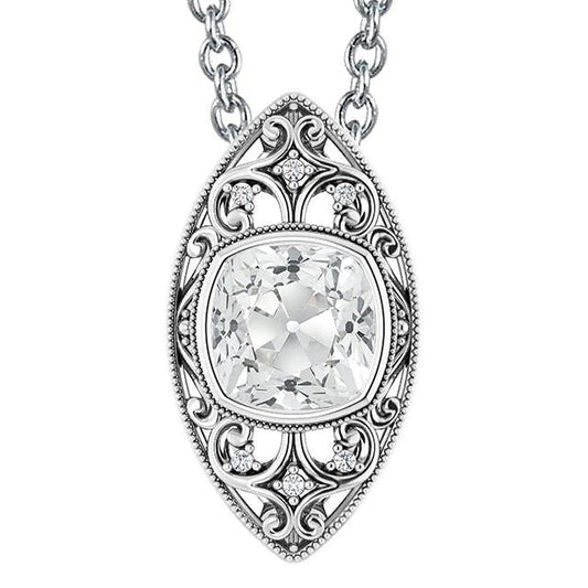 Ciondolo In Stile Vintage Con Castone Naturale Diamantato Taglio Cuscino Da 5,50 Carati Incastonato In Oro Bianco 14K