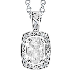 Ciondolo In Stile Vintage Con Naturale Diamante Ovale Da 5 Carati Old Miner Slide In Oro Bianco 14K