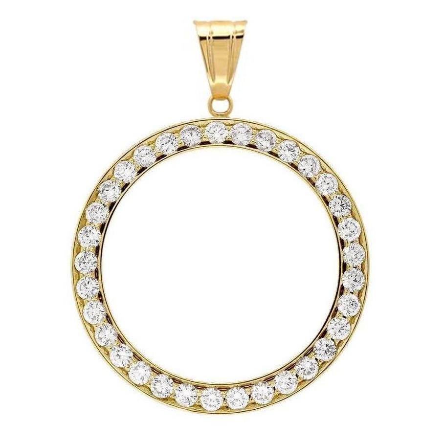 Ciondolo Mezzo Dollaro Con Lunetta Naturale Diamantata Rotonda Da 1 Carato In Oro Giallo 14K (Moneta Non Inclusa)