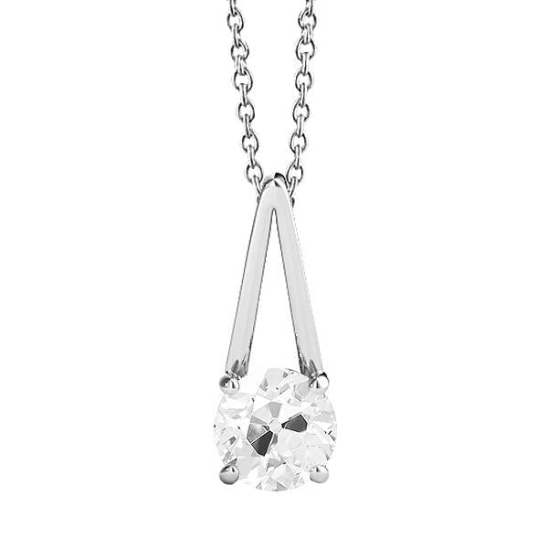 Ciondolo Rotondo Con Vero Diamanti Taglio Miniera E Catena Mezza Castone Set 1,50 Carati