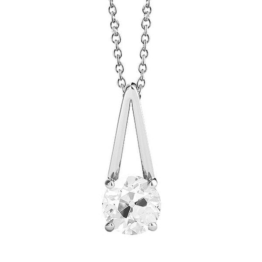 Ciondolo Rotondo Con Vero Diamanti Taglio Miniera E Catena Mezza Castone Set 1,50 Carati