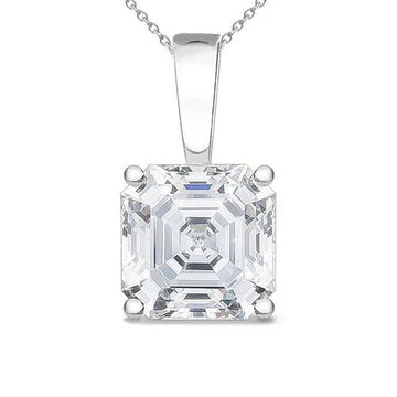 Ciondolo Solitario Da Donna Con Vero Diamante Taglio Asscher Da 2 Carati In Oro Bianco 14K