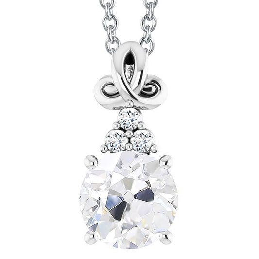 Ciondolo Stile Infinito Con Naturale Diamante Tondo Da 4 Carati, Diapositiva Da Vecchio Minatore In Oro Bianco 14K