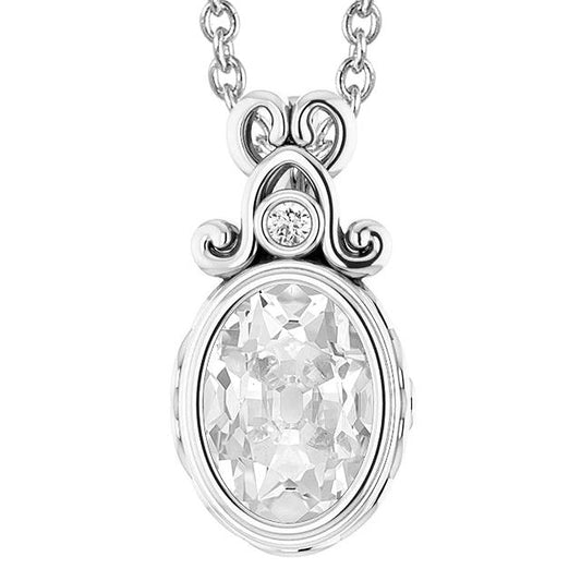 Ciondolo Vero Diamanti A Taglio Ovale E Rotondo Da 5,50 Ct Con Antica Lunetta Scorrevole, Set Di 2 Pietre In Oro 14K