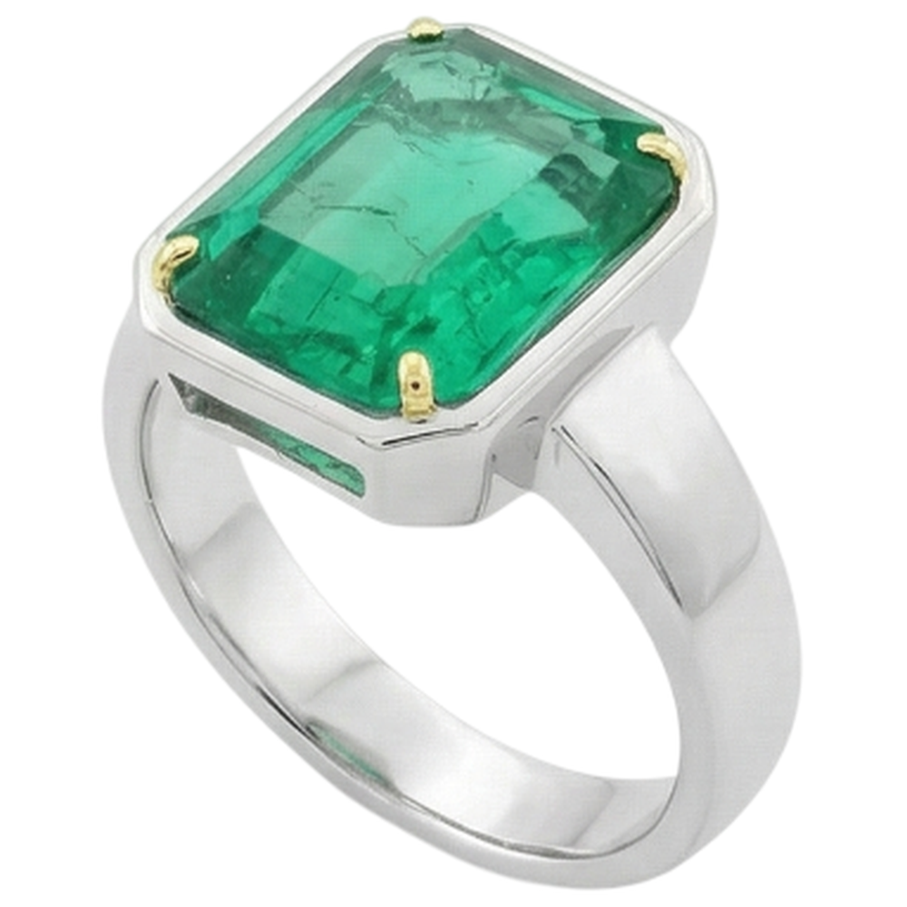 Anello Pietra Colorata Oro 14 Carati Bicolore con Smeraldo Fine – vista laterale