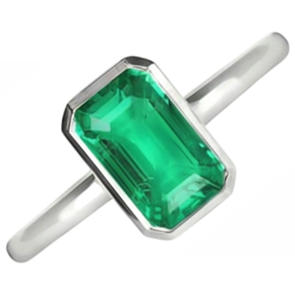 Smeraldo Anello con Gemma 2-carati Oro Bianco 14K – vista frontale