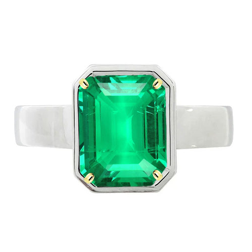 Smeraldo Fine Anello Pietra Colorata 4 carati Oro 14 Carati Bicolore – vista principale