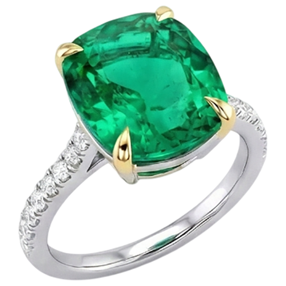 Cuscino Smeraldo anello in Oro 14 Carati Bicolore – vista laterale