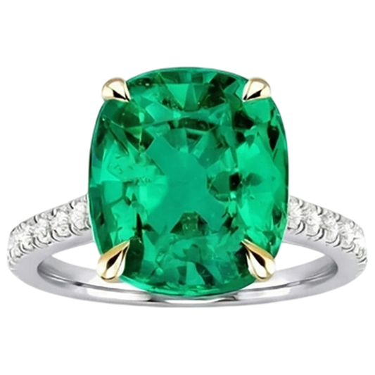 Anello con Gemma Oro 14 Carati Bicolore con Smeraldo – vista frontale
