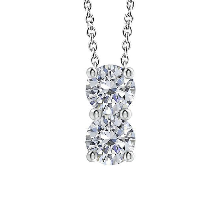 Collana Con Ciondolo A Due Pietre Con Vero Diamanti Rotondi Da Donna. Set Di Punte Scorrevoli Da 1.70 Ct