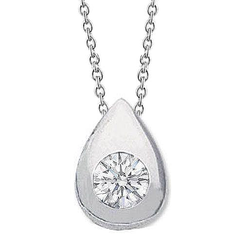 Collana Con Ciondolo A Forma Di Goccia Di Genuino Diamante Rotondo Da 2 Carati In Oro Bianco 14K