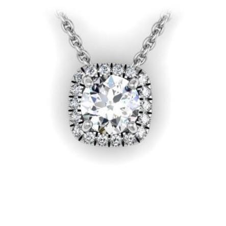 Collana Con Ciondolo A Forma Di Naturale Diamante Halo Slide 2.70 Carati In Oro Bianco 14K