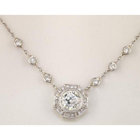 Collana Con Ciondolo A Forma Di Orecchio Di Cane Con Genuino Diamanti A Taglio Rotondo Da 2.22 Ct In Oro Massiccio 14K