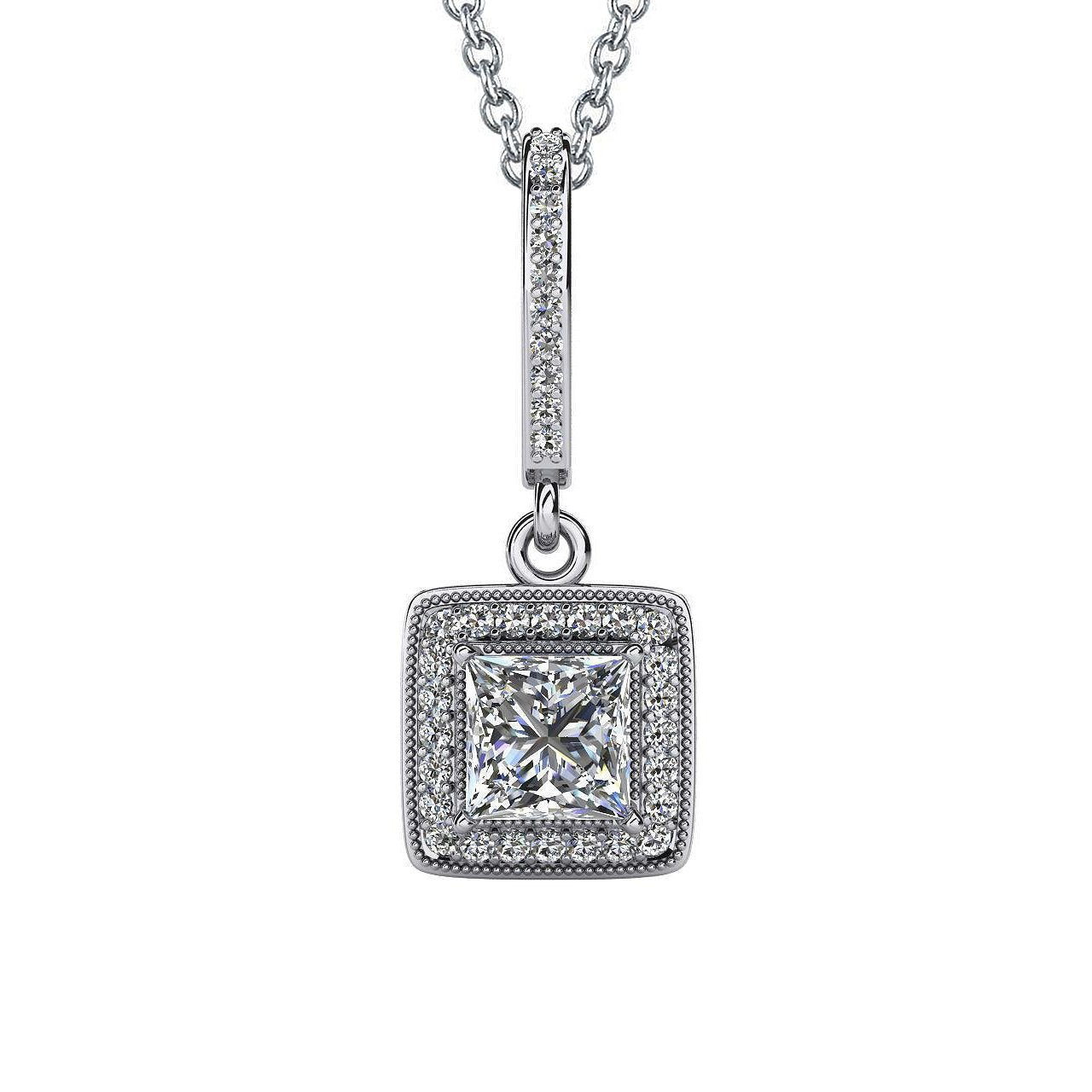 Collana Con Ciondolo A Goccia Con Genuino Diamanti Taglio Principessa 4.35 Carati In Oro Bianco 14K