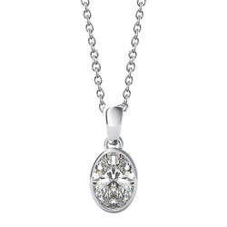 Collana Con Ciondolo Con Genuino Diamante Solitario A Taglio Ovale 3 Carati E Oro Bianco 14K