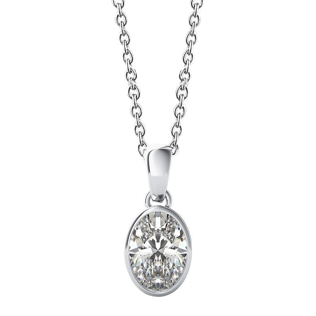 Collana Con Ciondolo Con Genuino Diamante Solitario A Taglio Ovale 3 Carati E Oro Bianco 14K