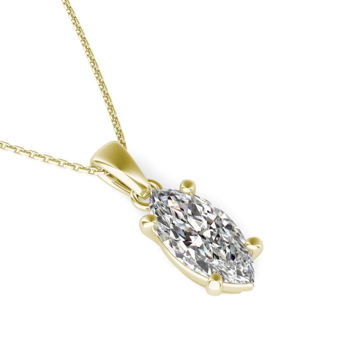 Collana Con Ciondolo Con Genuino Diamanti A Forma Di Marchesa. Oro Giallo 14K Da 2.50 Carati