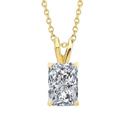 Collana Con Ciondolo Con Genuino Diamanti A Taglio Radiante. Gioielli In Oro Giallo 14K 1.50 Ct