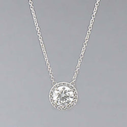 Collana Con Ciondolo Con Genuino Diamanti Scintillanti. Oro Bianco A Taglio Rotondo Da 1.70 Ct 14K