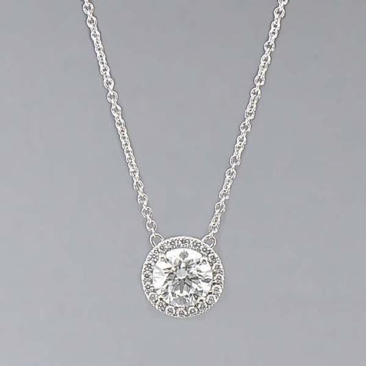 Collana Con Ciondolo Con Genuino Diamanti Scintillanti. Oro Bianco A Taglio Rotondo Da 1.70 Ct 14K