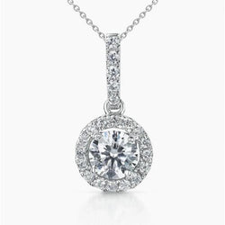 Collana Con Ciondolo Con Genuino Diamanti Taglio Rotondo 1.71 Carati In Oro Bianco 14K