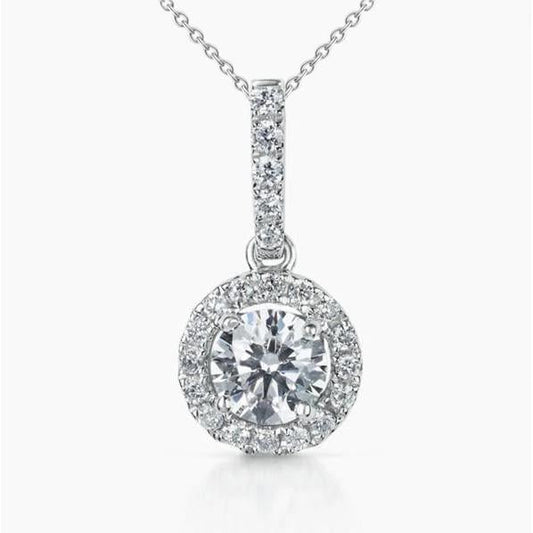 Collana Con Ciondolo Con Genuino Diamanti Taglio Rotondo 1.71 Carati In Oro Bianco 14K