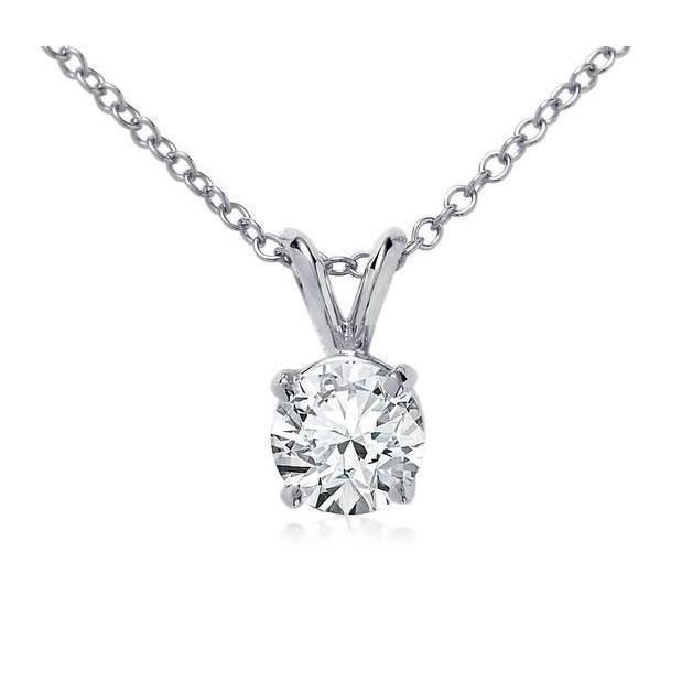 Collana Con Ciondolo Da Donna 1.5 Ct. Round Solitaire Vero Diamond Con Oro Bianco 14K