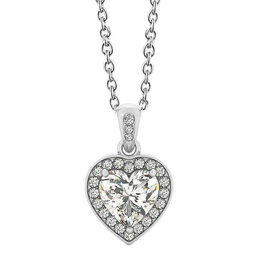 Collana Con Ciondolo In Oro Bianco 14K Con Cuore E Naturale Diamanti Taglio Rotondo Da 2.65 Ct