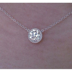 Collana Con Ciondolo In Oro Bianco 14K Con Genuino Diamante Taglio Rotondo Da 2.50 Carati