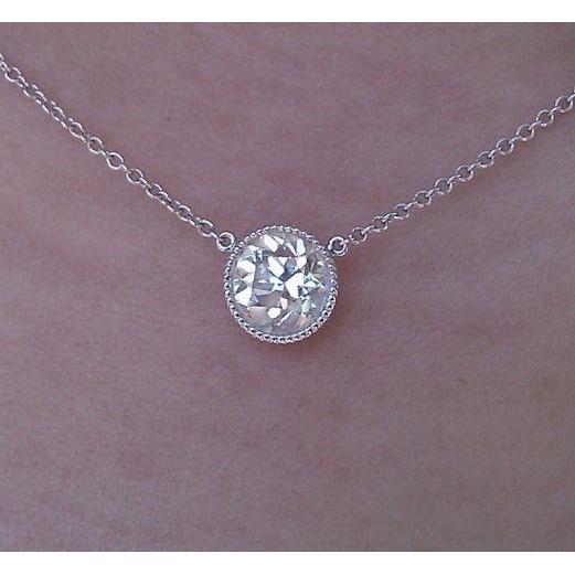 Collana Con Ciondolo In Oro Bianco 14K Con Genuino Diamante Taglio Rotondo Da 2.50 Carati