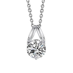 Collana Con Ciondolo In Oro Bianco 14K Con Genuino Diamanti A Taglio Rotondo Grande Da 2.50 Carati