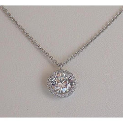 Collana Con Ciondolo In Oro Bianco 14K Con Genuino Diamanti Taglio Rotondo Scintillante Da 2.72 Carati
