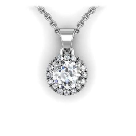 Collana Con Ciondolo In Oro Bianco 14K . Con Genuino Diamanti Taglio Rotondo 2.40 Carati