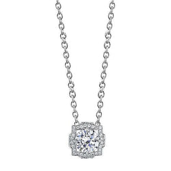 Collana Con Ciondolo In Oro Bianco 14K . Con Naturale Diamanti Taglio Rotondo 1.53 Carati