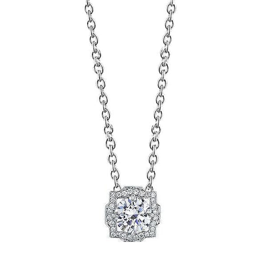 Collana Con Ciondolo In Oro Bianco 14K . Con Naturale Diamanti Taglio Rotondo 1.53 Carati