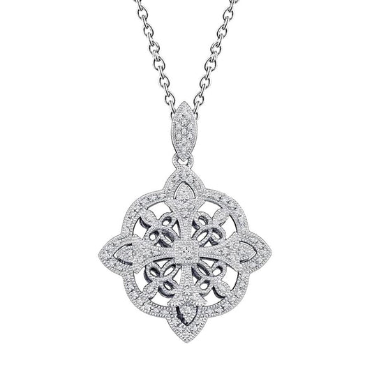 Collana Con Ciondolo In Oro Bianco 14K . Con Vero Diamanti Taglio Rotondo 6 Carati